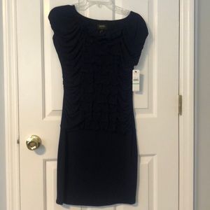 Navy blue dress with ruffled front